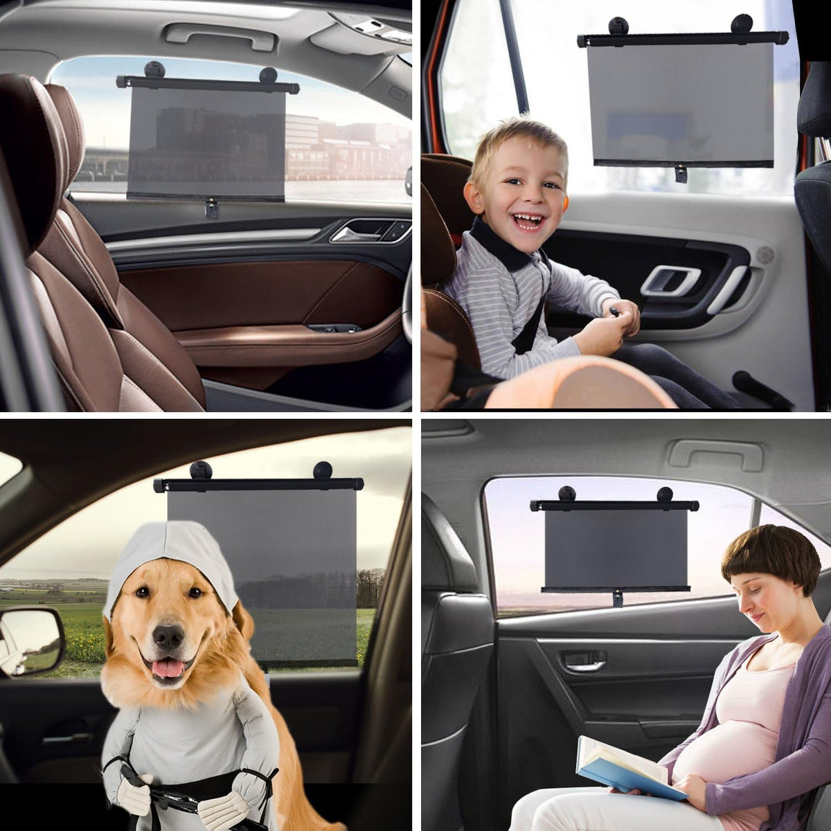 BOGI Car Window Shades for Side Windows, 2 Pack Retractable Sun Shades for Blocks Heat and UV Rays Glare Protection Breathable Roller Car Window Shade for Baby, Kids, Pets, Passengers