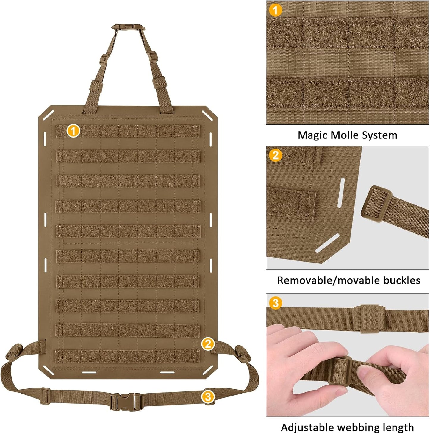 Molle Panels for Car Back Seat, Tactical Seat Back Organizer Covers for Vehicles Truck, Tactical Car Accessories Foldable for Universal Automotive(CB-Foldable)