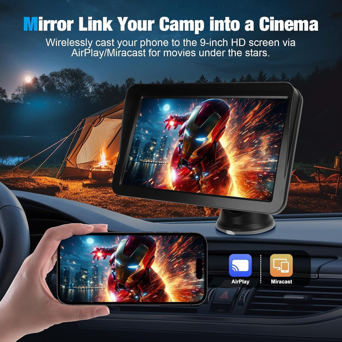 Carplay Screen for Car, 9 inch Wireless Carplay (Black)