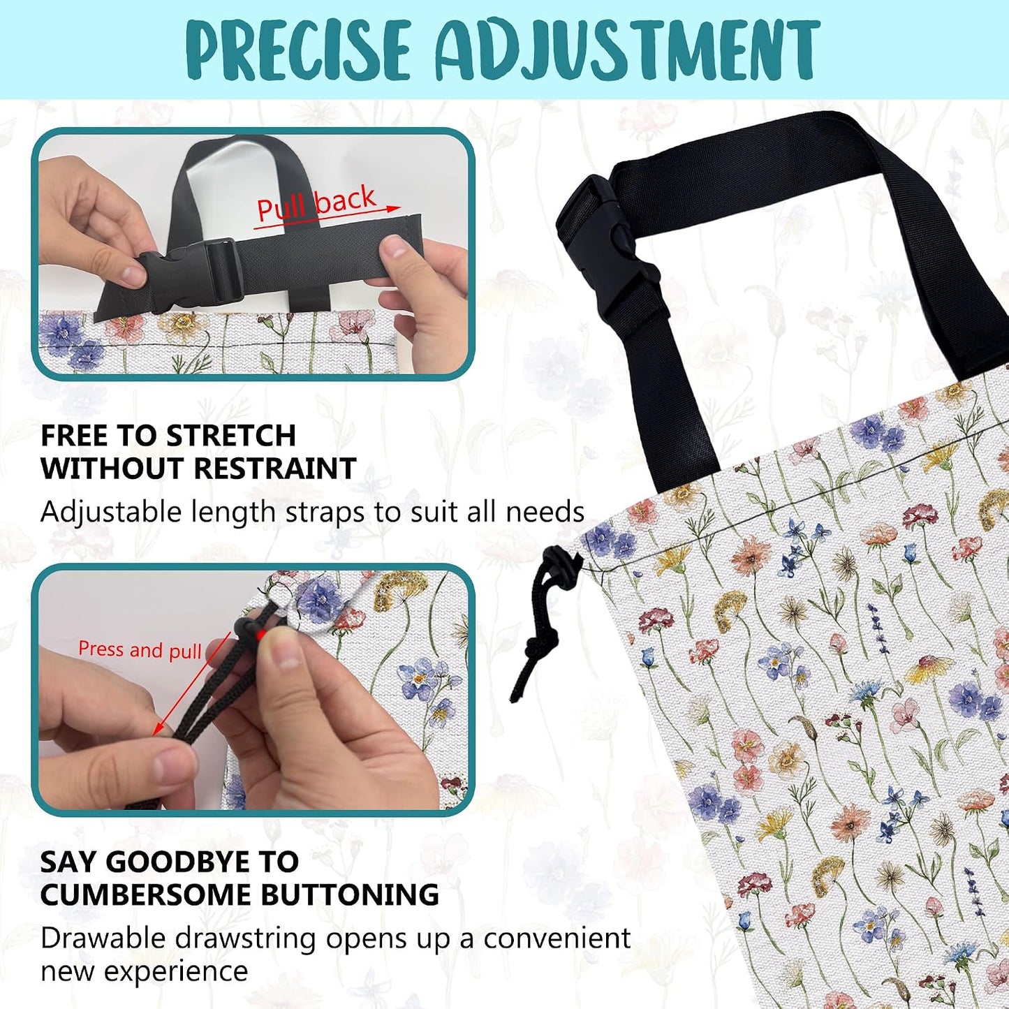 Car Garbage Bag Watercolor Wildflowers Drawstring Car Trash Bag Hanging for Back Seat with Adjustable Buckle Canvas Vehicle Trash Can Easy-to-Install
