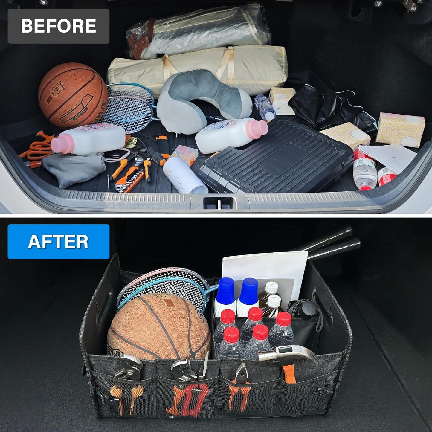 Car Trunk Organizer for Dodge Charger Durango Challenger Collapsible 2 Compartment Automotive Storage Box with Handle Non Slip Bottom Sturdy Side Walls for Dodge Accessories (Red)