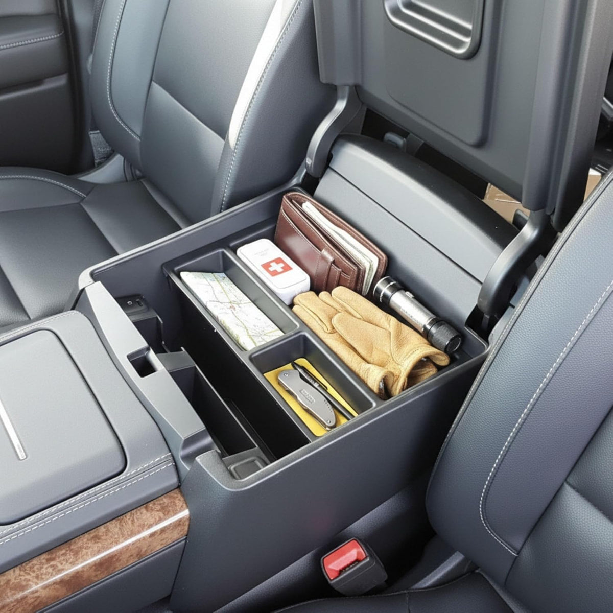 Vehicle OCD Center Console Divider & Tray Organizer for Chevy Silverado 1500 / GMC Sierra 1500 (2014-2018) & 2500/3500 HD (2015-2019) (Full Console w/Bucket Seats ONLY) - Made in USA - SLX505