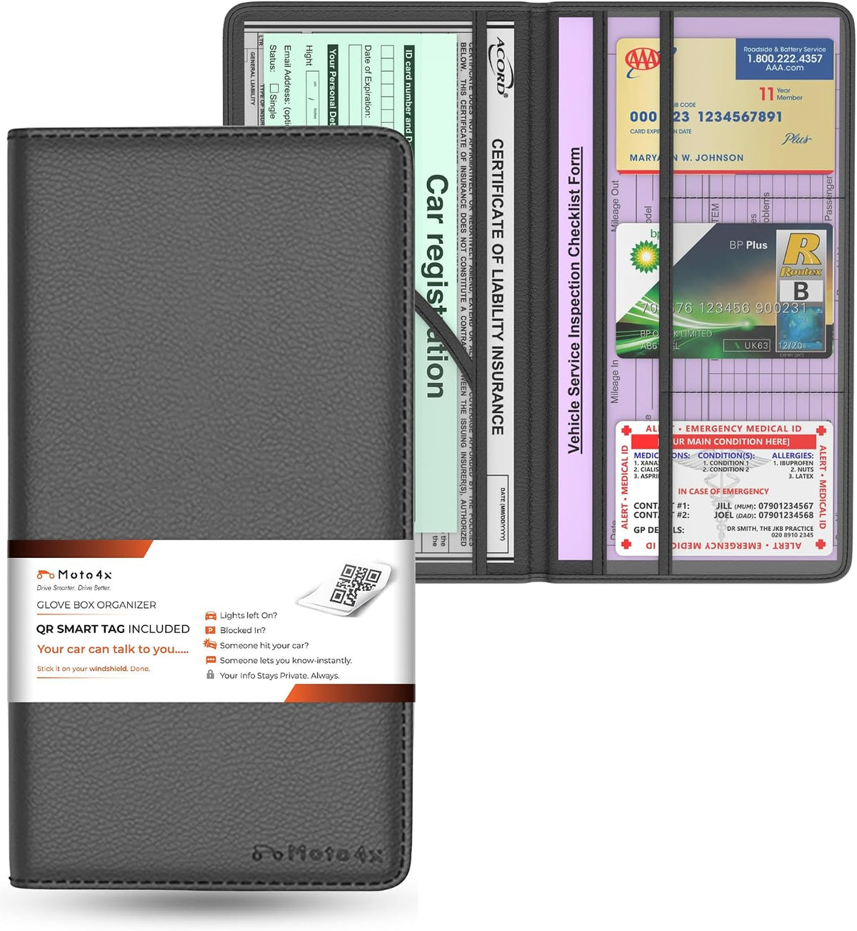 Car Registration and Insurance Card Holder,Black Premium PU Leather Folder