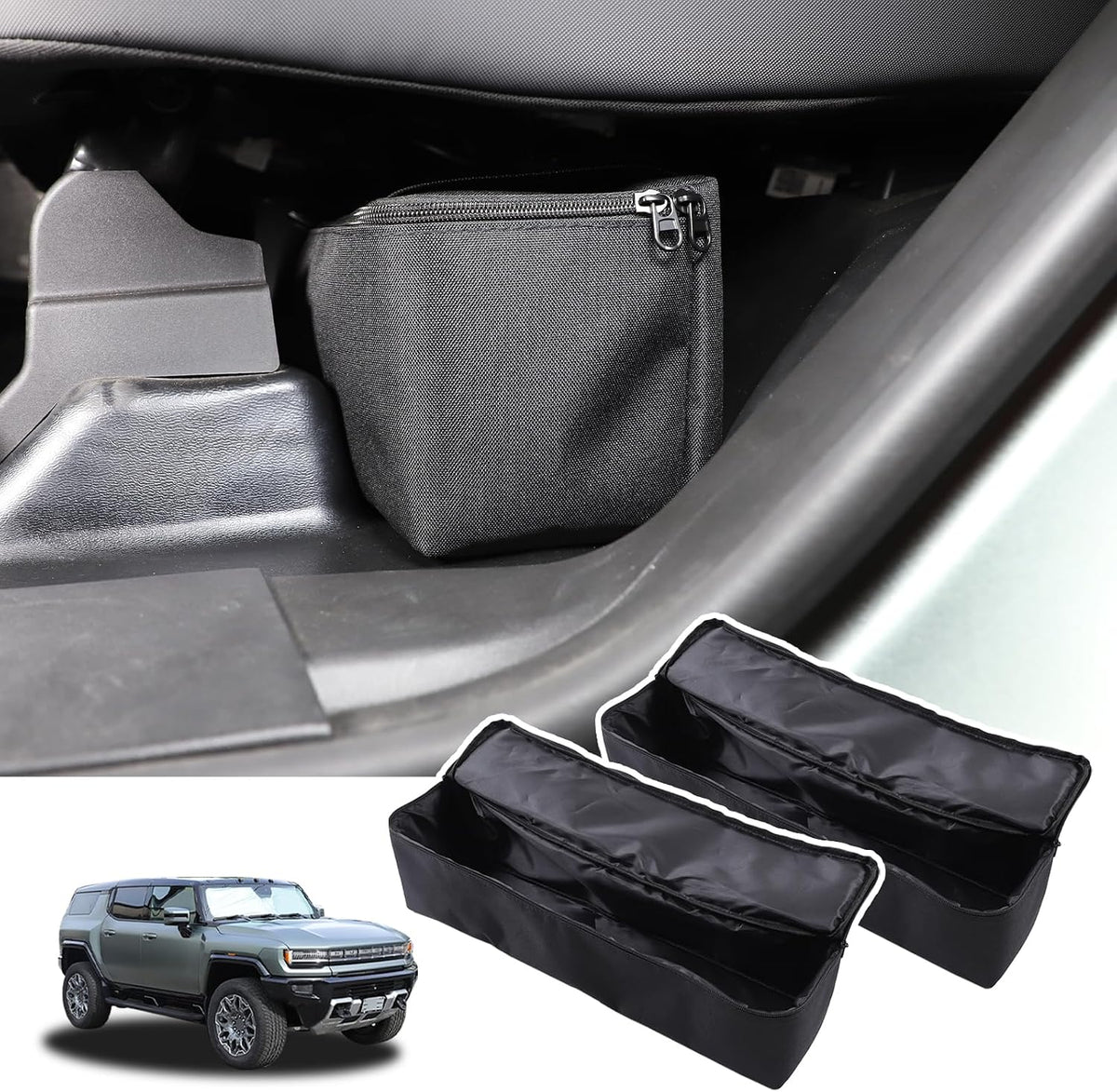 Under Seat Organizer for Hummer EV Accessories Backseat Rear Hidden Under Seat Storage Bags Portable Waterproof Foldable Storage Tool with Handle for Hummer EV SUV Pickup 2024 2025 2026 (A/2Packs)