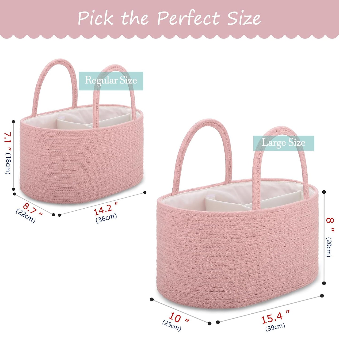 COMSE Baby Diaper Caddy Organizer, Car Caddy, Diaper Change Organizer, Gift Baskets Empty, Portable Tote Bag with Divider, Baby Shower Gifts Newborn Essentials Registry Must Have, Dusty Pink