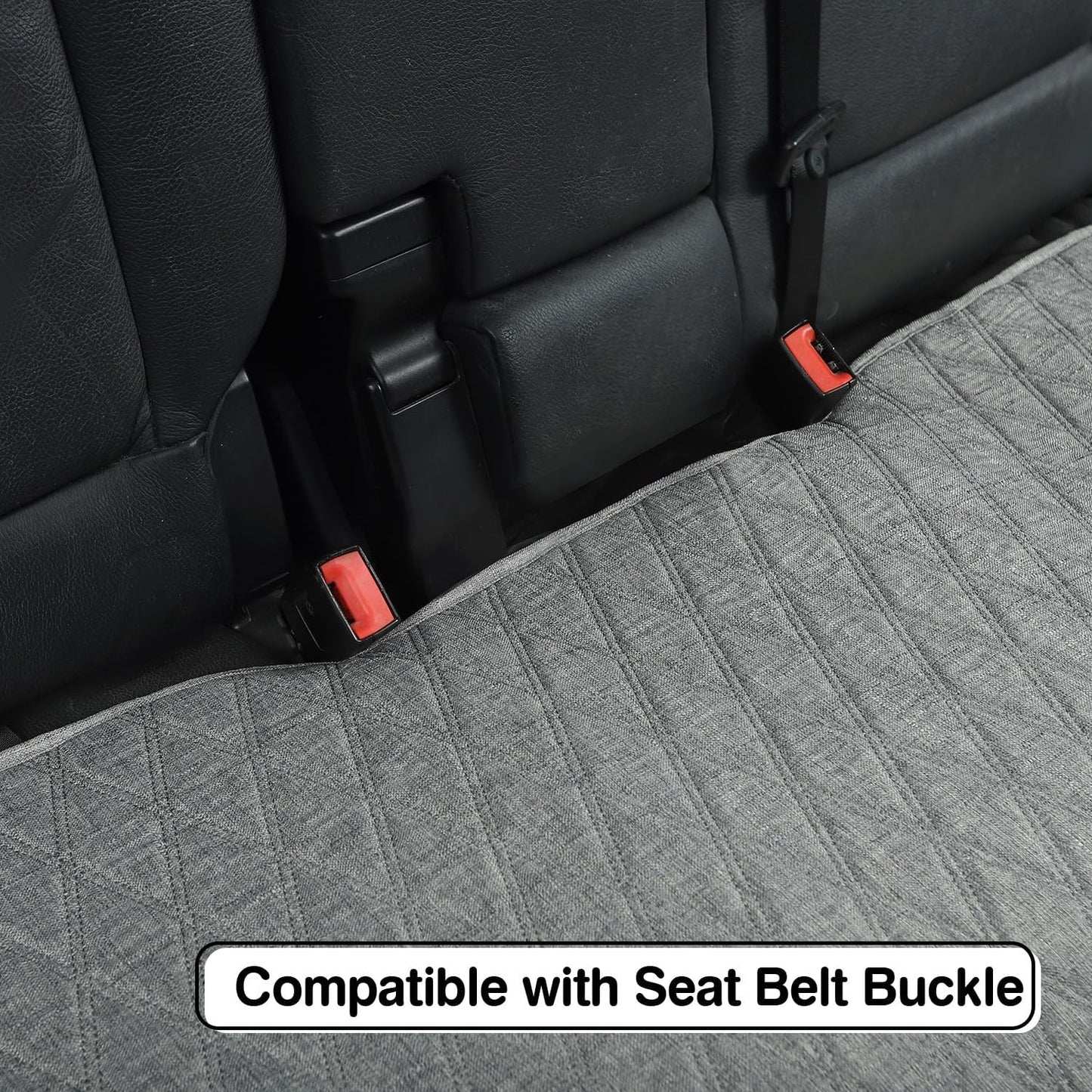 Universal Grey Anti-Slip Rear Car Seat Cover Size M - Faux Linen Bottom Bench Seat Cushion Fits Most of Vehicles Cars Truck SUV Van - Automotive Long Back Seats Protectors with Storage Pocket