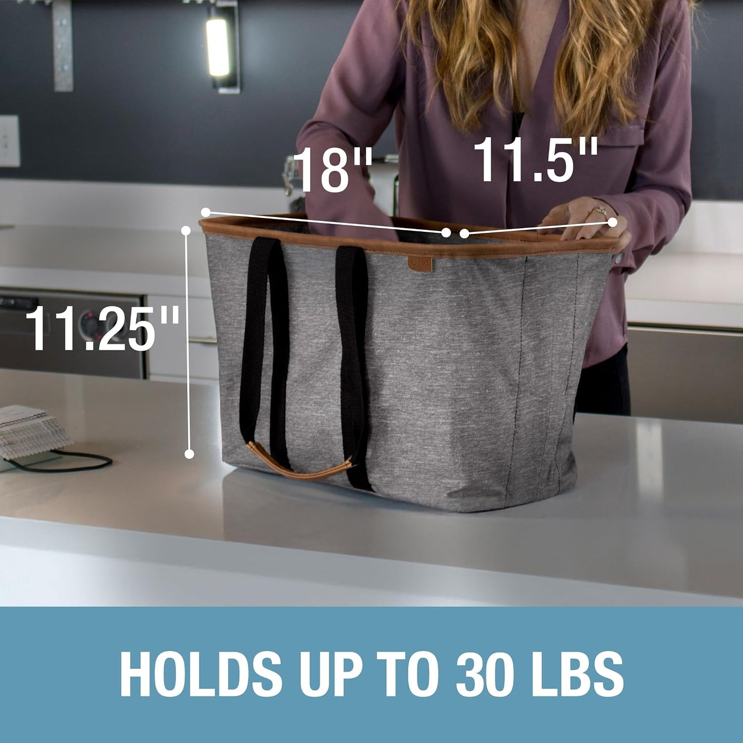 CleverMade Collapsible LUXE Tote, 30L Foldable Grocery Shopping Bag, Reusable