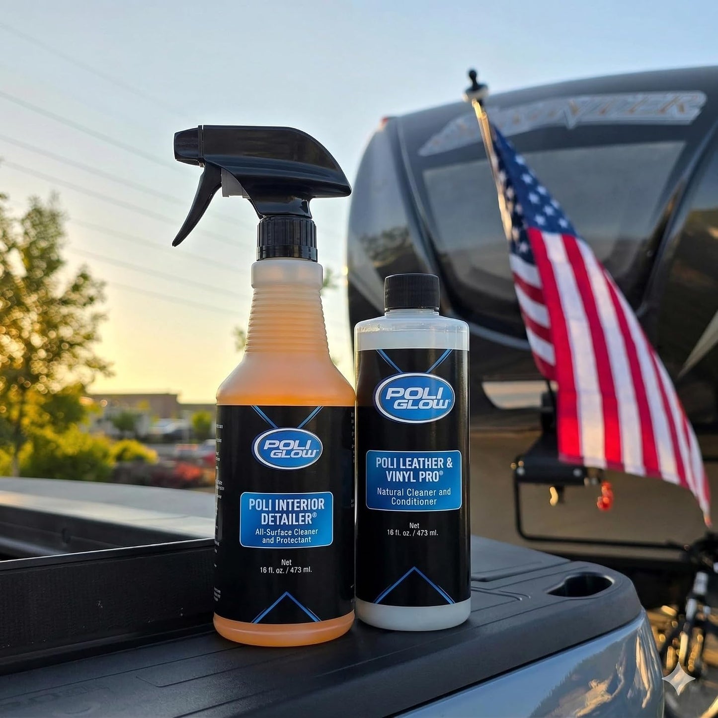 Poli Glow® Interior Detailer – 16 oz All-Surface Cleaner & UV Protectant for Boats, RVs, Cars – Water-Based, Streak-Free, Non-Greasy Interior Spray for Vinyl, Leather, Plastic, Glass & More