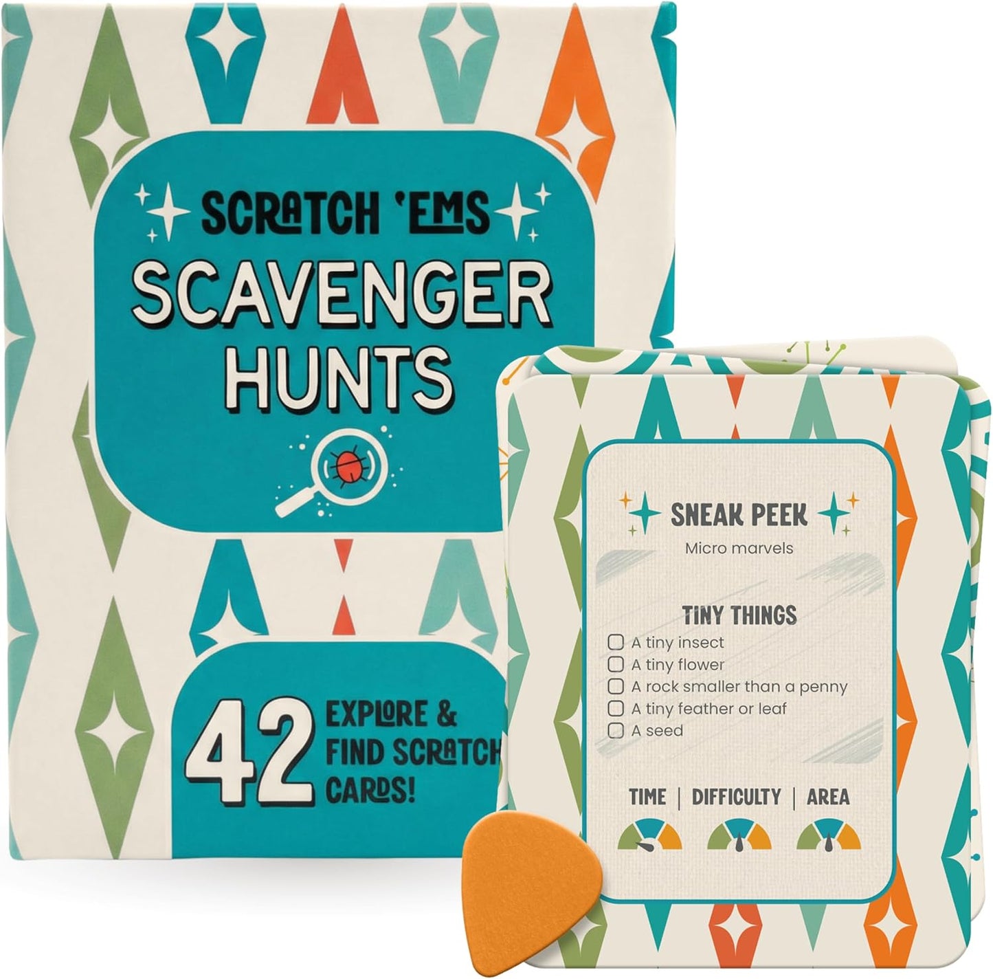 Scratch 'Ems Road Trip Scavenger Hunt Cards with 42 Reusable Scratch Off Travel Games for Kids & Families, Road Trip Essentials for Screen-Free Car Adventures