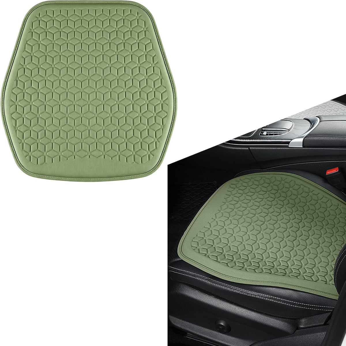 Thin Gel Car Seat Cushion, Non-Slip & Comfortable Automotive Front Seats Cushion Pad for Driver, Breathable Vehicle Interior Mat Cover Accessories，Green