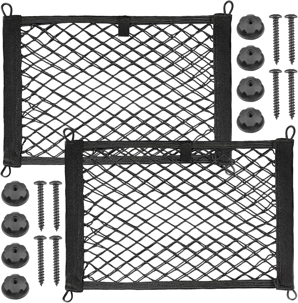 2pcs Cargo Net, Pocket Storage Mesh Net, Elastic Automotive Cargo Nets Storage Pouch with 8 Mounting Screw and Builtin Hooks, for Car Trunk Boats Net (18x9.8 inches)