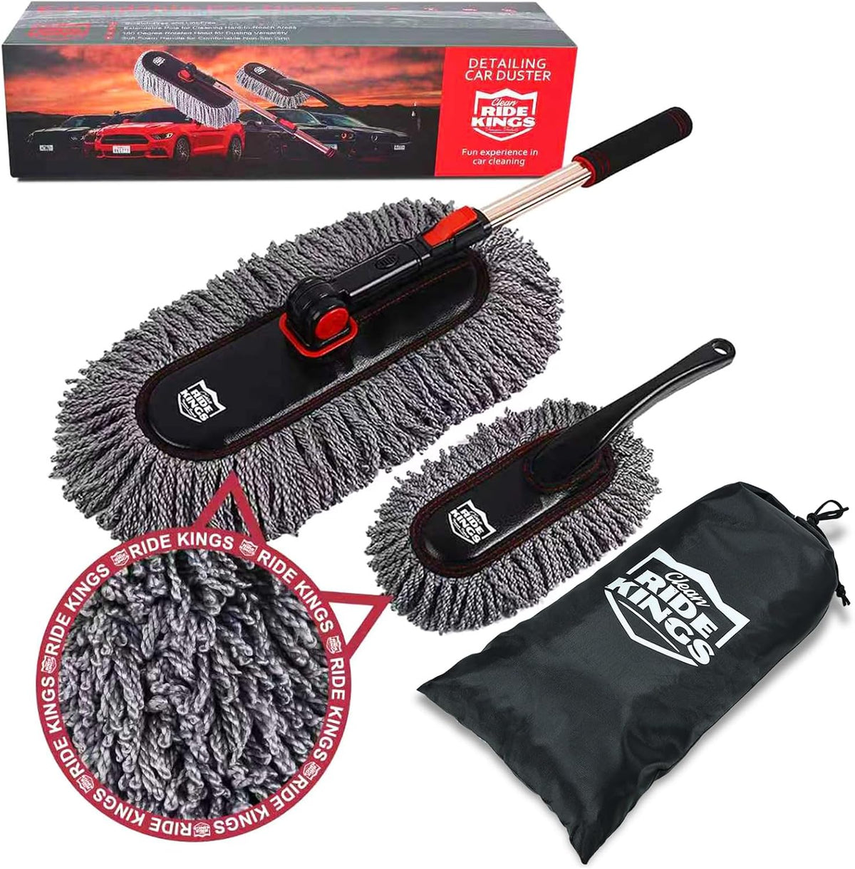 Auto Duster Extendable Handle, Car Duster Set, Scratch Remover Large and Small Brushes Remove Dust Exterior Interior of RVs and Trucks, Microfiber Auto Interior Brush, 2-Packs - Gifts for Men Women