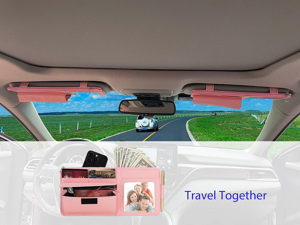 Pink Car Sun Visor Organizer, Multi-Pocket Storage Pouch for Trucks & SUV