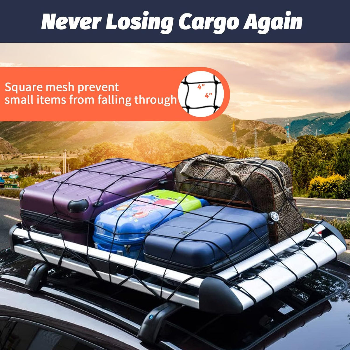 Cargo Net for Pickup Truck Bed 3'x4' Stretches to 6'x8' Heavy Duty Truck Bed Cargo Net 12 Tangle-Free Clip Carabiners and 1 Storage Bag Small 4" x 4" Mesh Universal Car Organizer Net for Large Loads