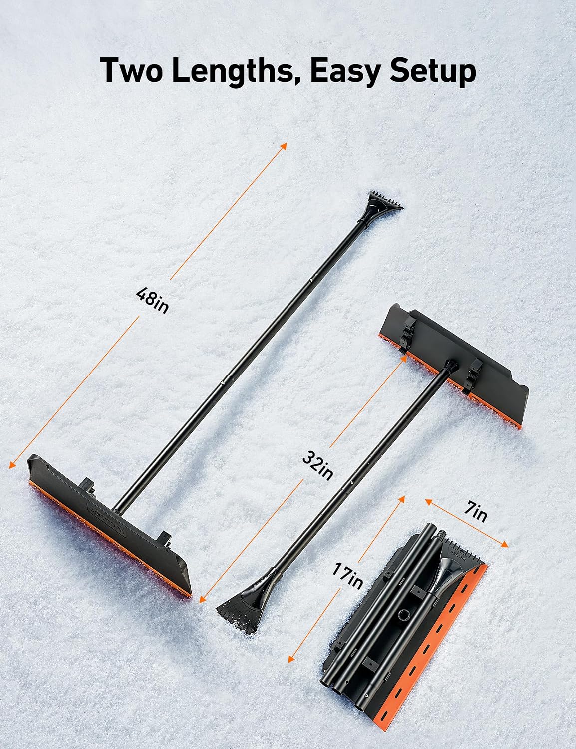 AstroAI 48" 2-in-1 Snow Scraper for Car Snow Broom and Detachable Ice Scraper with Non-Abrasive Silicone Head for Cars, Trucks, SUVs