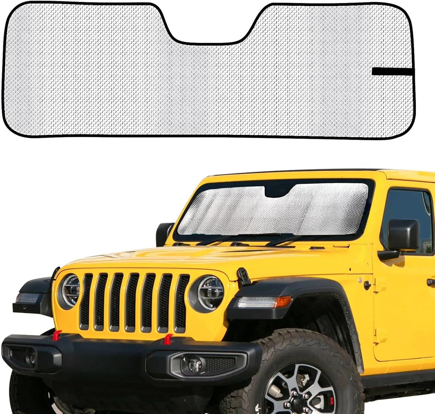 Front Windshield Sun Shade for Jeep Wrangler JL 2018-2025 & Gladiator 2020-2025 - UV Blocking, Heat Reduction, Self-Rolling Storage