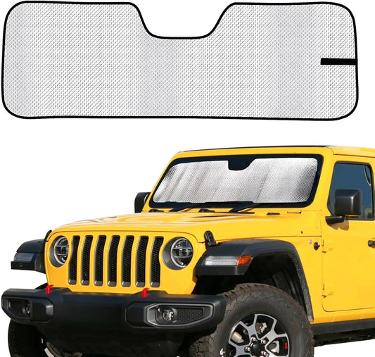 Front Windshield Sun Shade for Jeep Wrangler JL 2018-2025 & Gladiator 2020-2025 - UV Blocking, Heat Reduction, Self-Rolling Storage