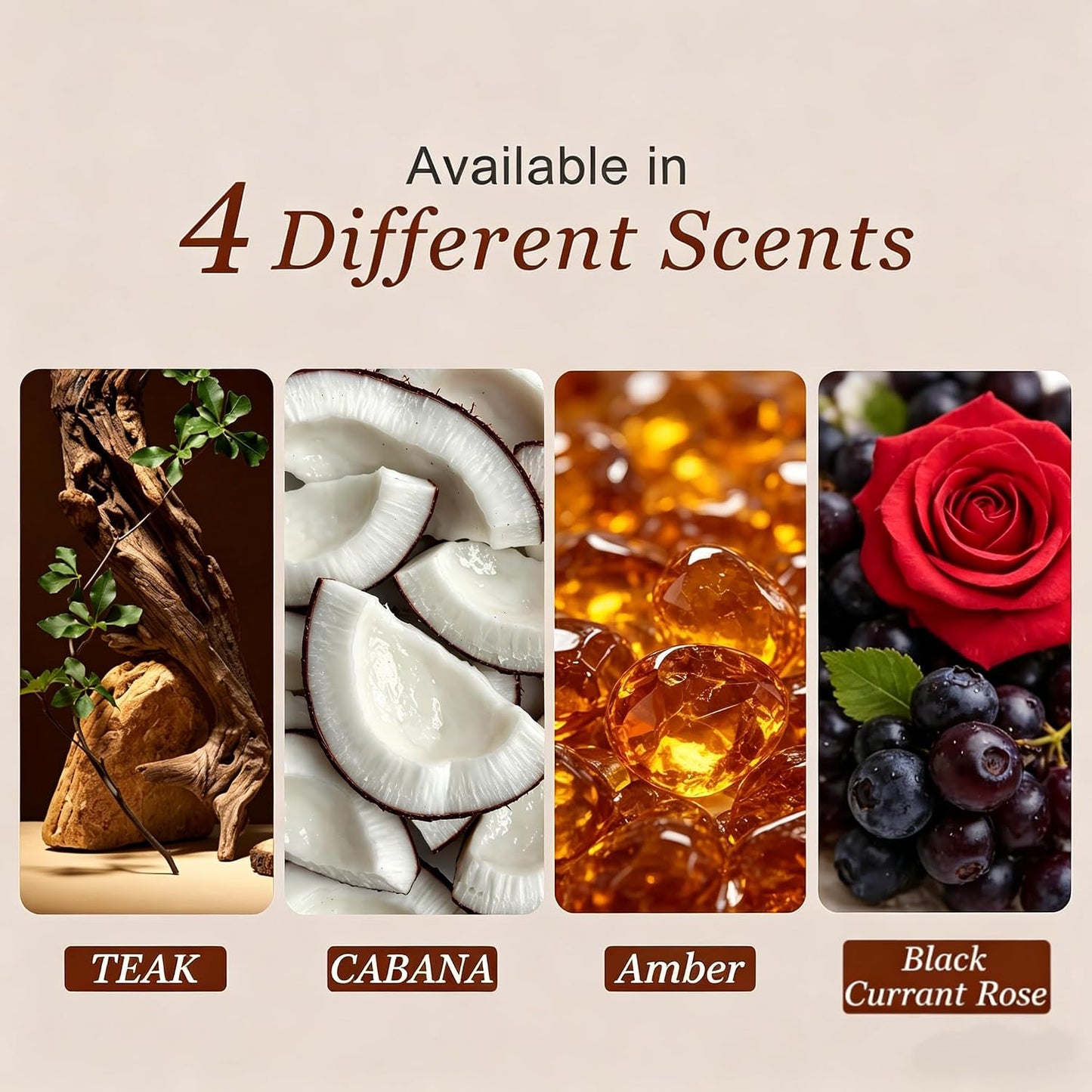 Car Air Freshener Starter Kit - Wood Air Freshener for Visor Clip - Automotive Odor Eliminator - Long Lasting Scent - Scent Refill with Metal Visor Clip (Teak-Cabana-Amber-Black Currant Rose)