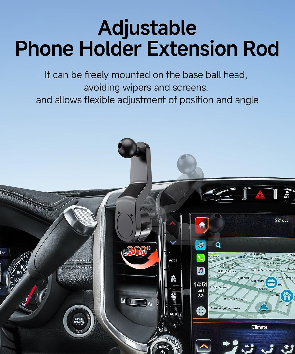 Qi2.2 25W Wireless Charger Car Phone Mount for Dodge Ram 1500 2019-2026