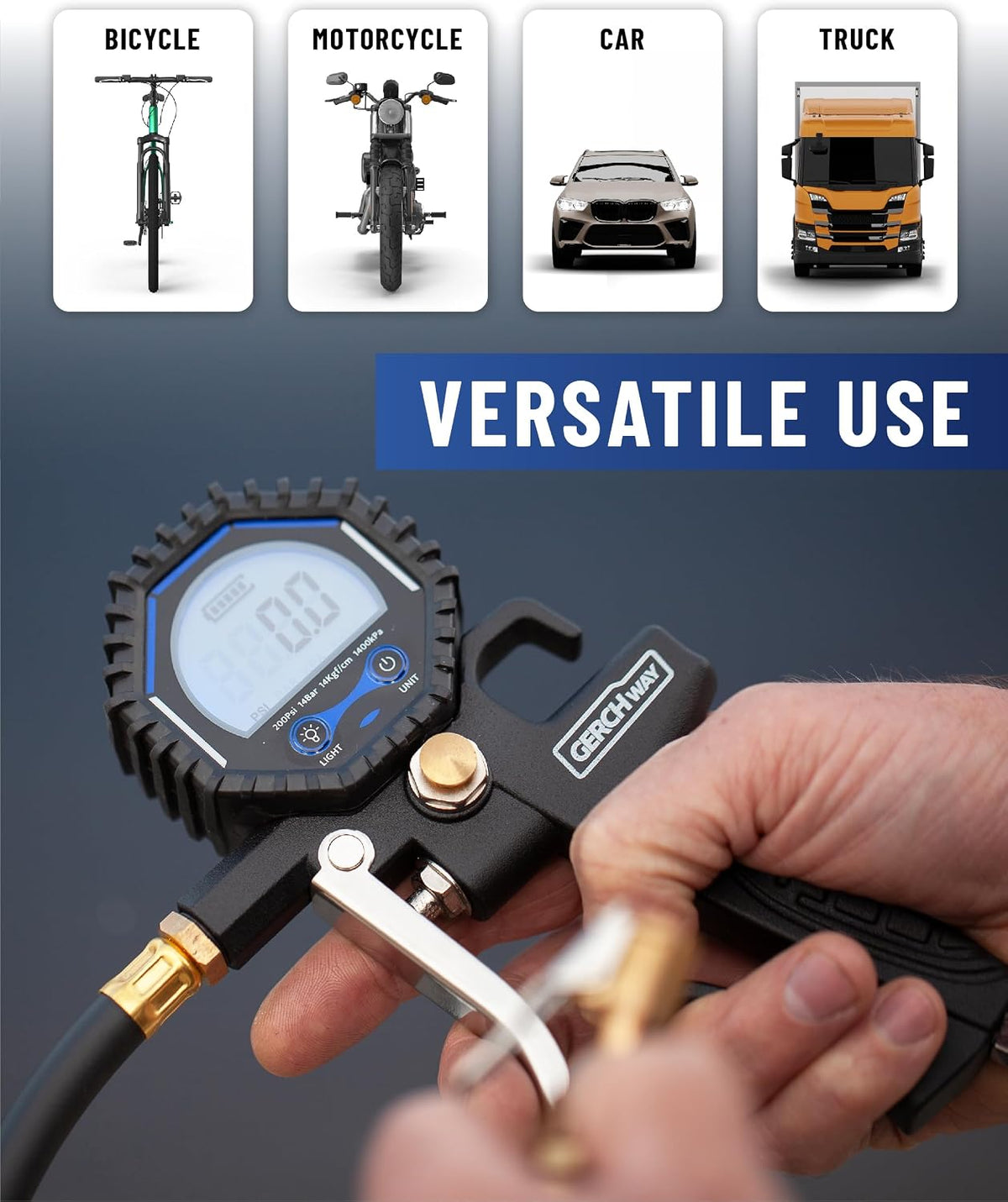 GERCHWAY Digital Tire Pressure Gauge with Inflator for Air Compressor