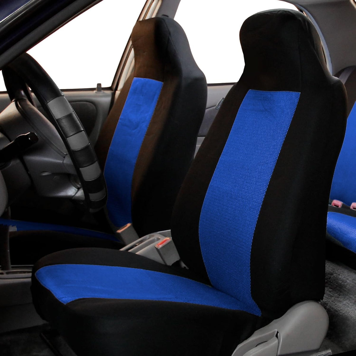 FH Group 3D Air Mesh Car Seat Covers Front Set – Universal Fit Automotive Seat Protectors, Washable Low Back Bucket Seat Covers for SUV, Sedan, Car Accessories, Bl;ue/Black