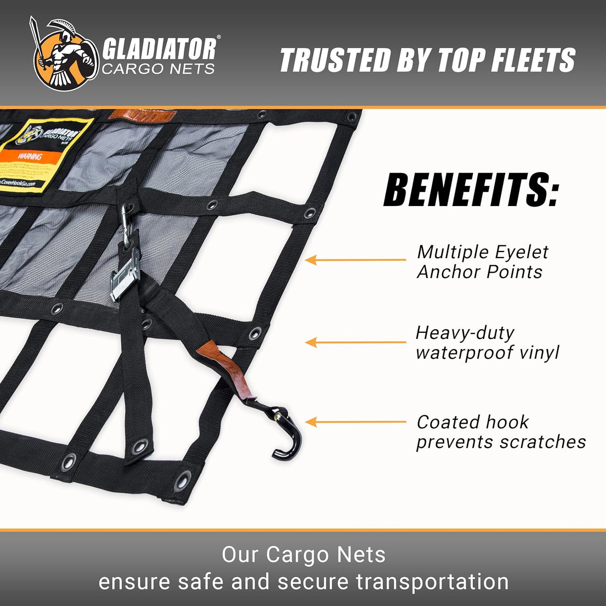 GLADIATOR CARGO NETS - Heavy Duty Cargo Net-(WLL): 1,500 lbs - TruckAccessory - Cargo Carrier - Truck Organizer -Truck Bed Cover-Trailer-Pickup-Boat-Jeep-SUV-5ft Bed (SGN-100) 4.75' x 6' ft.