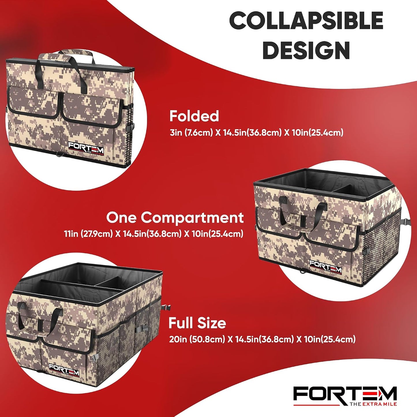 FORTEM Trunk Organizer For SUV Car Trunk Organizer, Foldable Storage, Car Accessories for Women Men, Collapsible Bag, 600D Oxford, Non Slip Bottom, Straps, Soft Cover (50L)