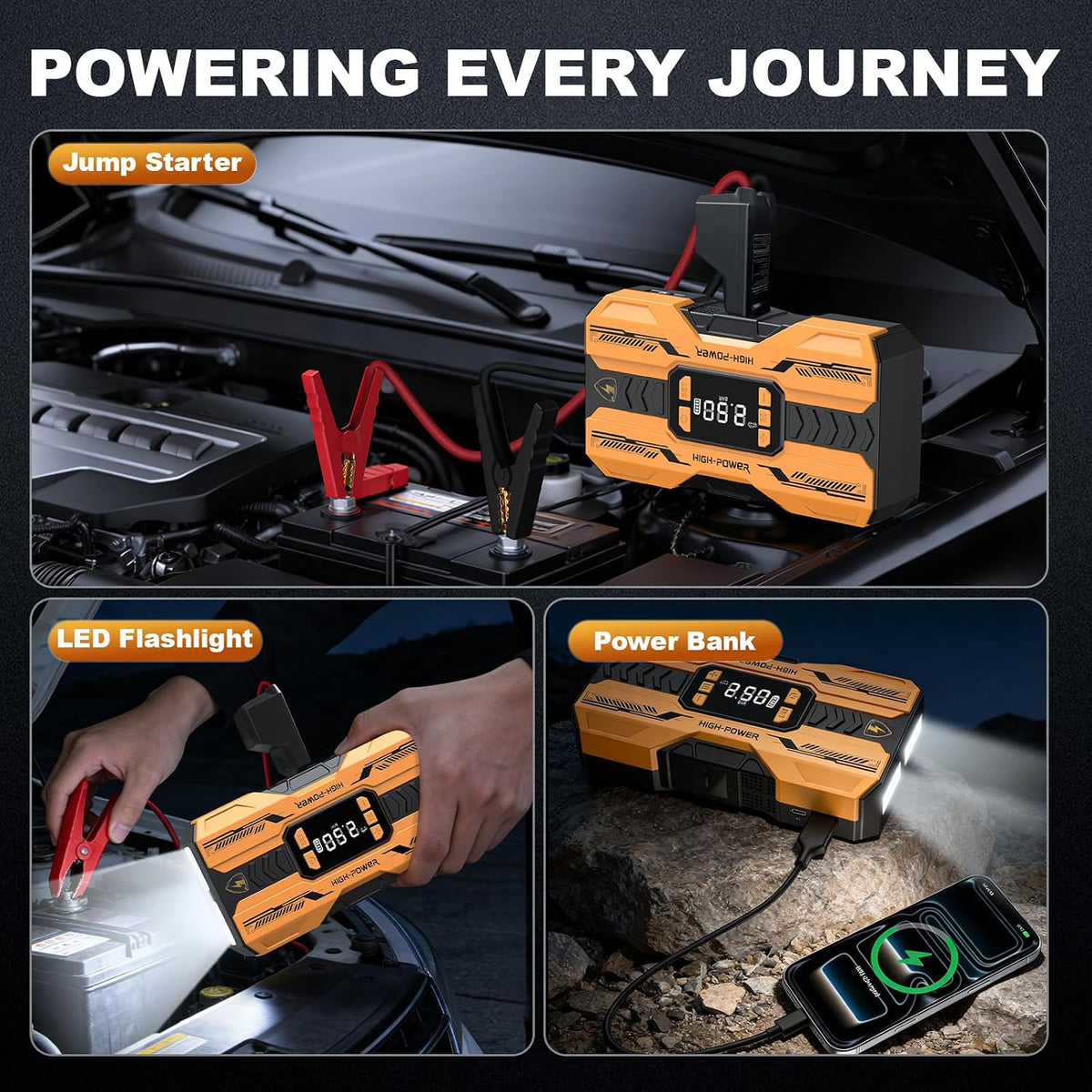 Nuynix Jump Starter with Air Compressor, 3000A Portable Car Battery Booster (Up to 9.0L Gas/7.0L Diesel) with 150PSI Auto-Shutoff Tire Inflator, 12V Lithium Jump Box, LED Display & Jumper Cables