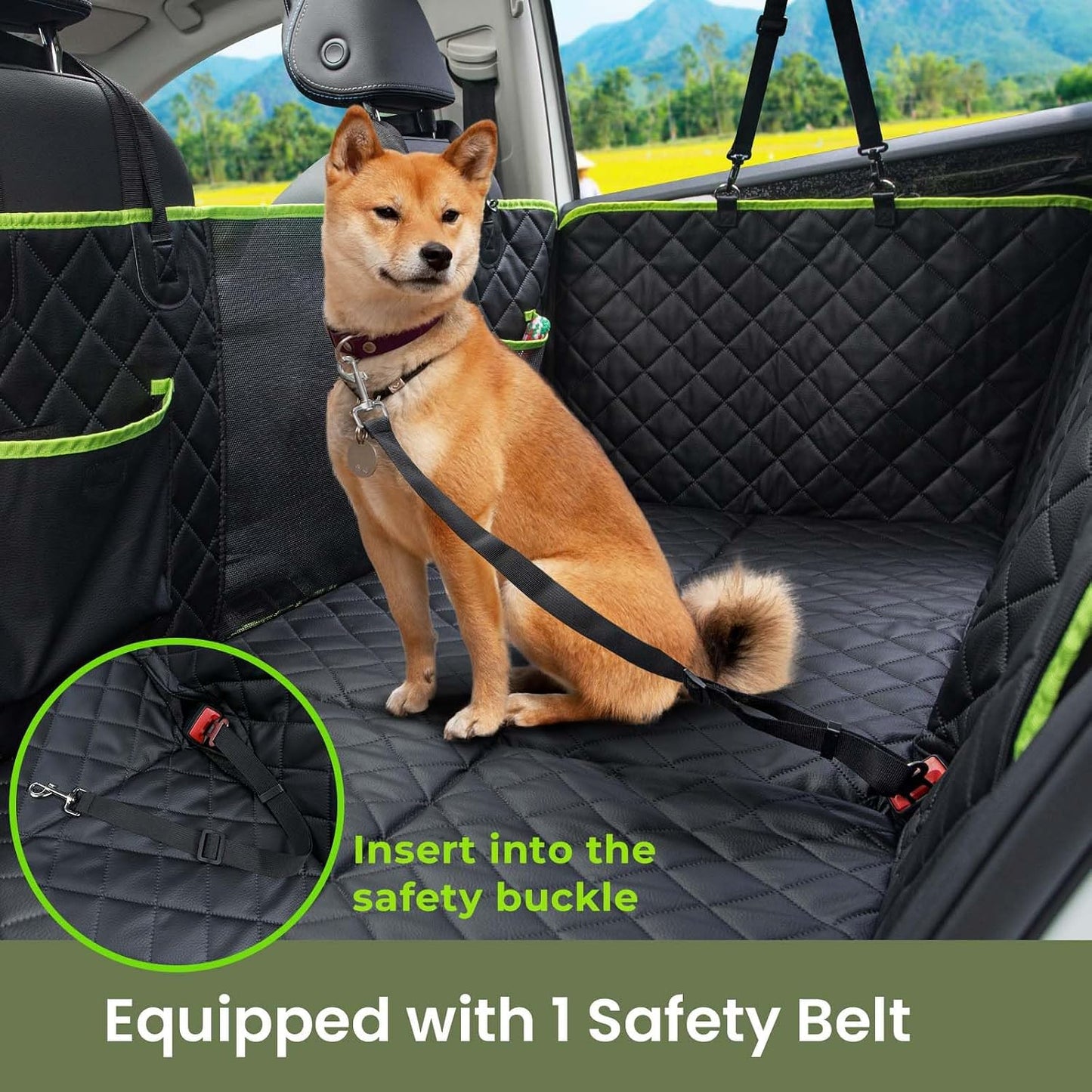Dog Car Seat Cover for Back Seat, Waterproof Leather Fabric Back Seat Extender for dogs 52.4 * 24.4in, Foldable in The Car, Hard PVC Panels Bottom Support to 330 lbs, for Cars/Mid-Size SUV/Small Truck