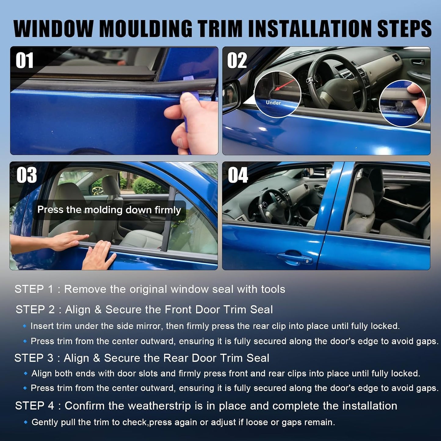 ItranMc Window Molding Trim Seal for 2009-2012 Toyota Rav4,Black Outer Door Weather Strip Window Seal Belt,Replace#75710-0R020 75720-0R020 75730-0R020 75740-0R020
