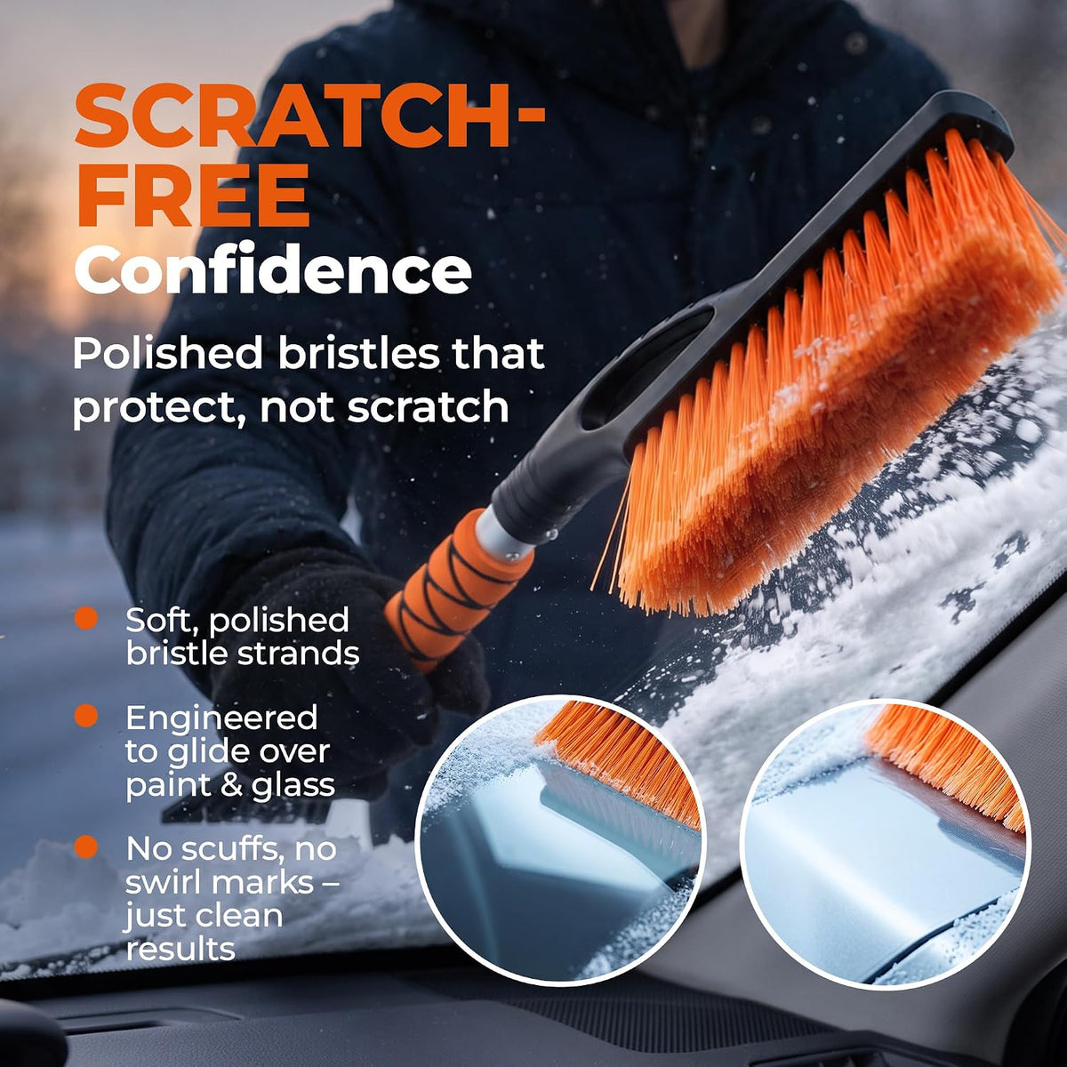 RUNZERO 27-Inch Detachable Snow Brush & Ice Scraper for Car Windshield