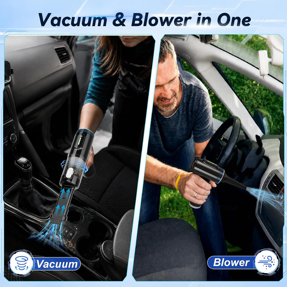 Handheld Car Vacuum Cordless, Foldable 20000Pa Portable Vacuum Cleaner with with Vacuum & Blower, Rechargeable with LED Display, USB-C Charging, Washable HEPA Filter for Car, Truck, SUV & Home