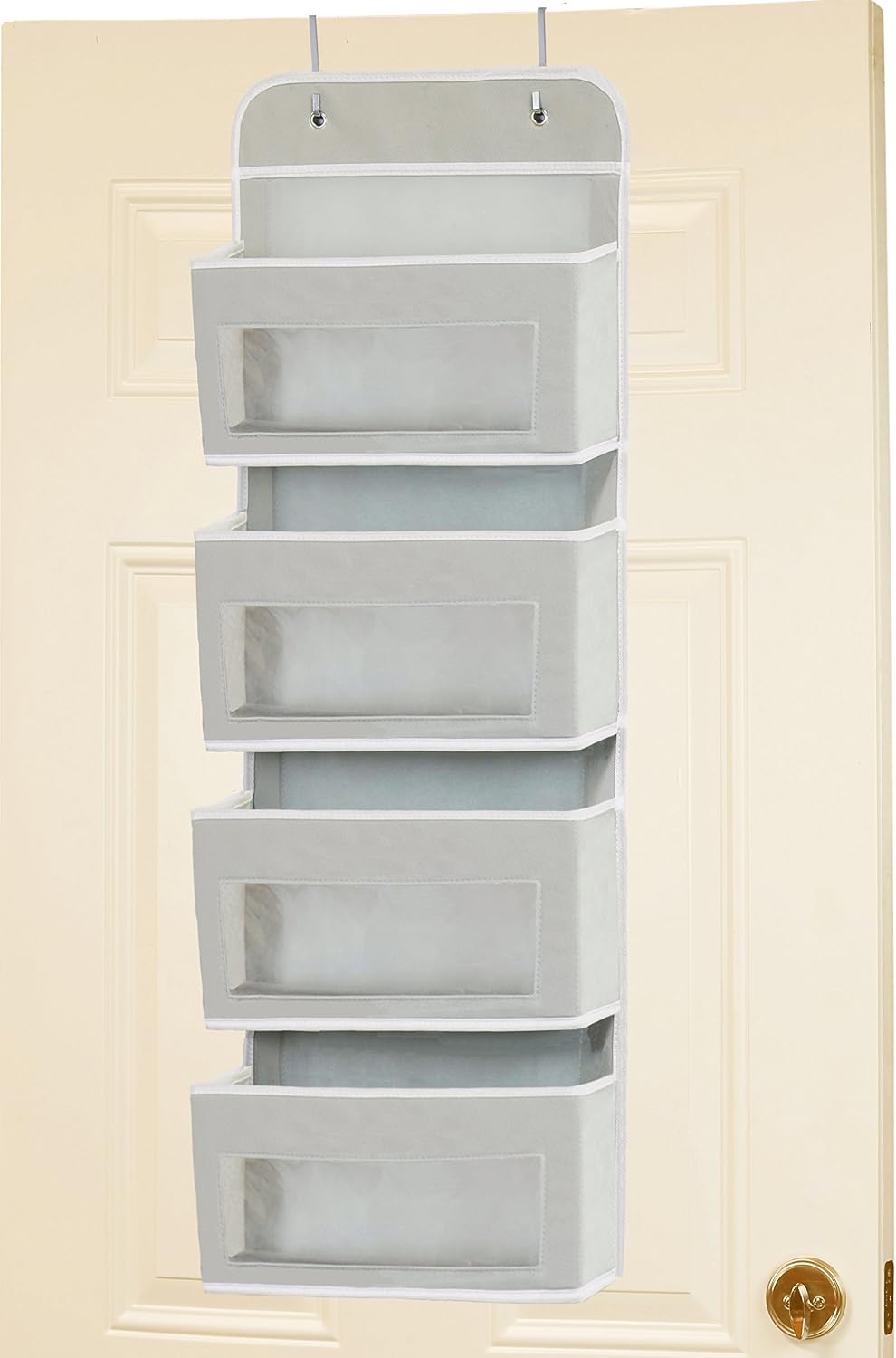 Simple Houseware 4 Clear Window Pocket Over Closet Door Storage Hanging Organizer for Bedroom, Bathroom, Pantry, Gray