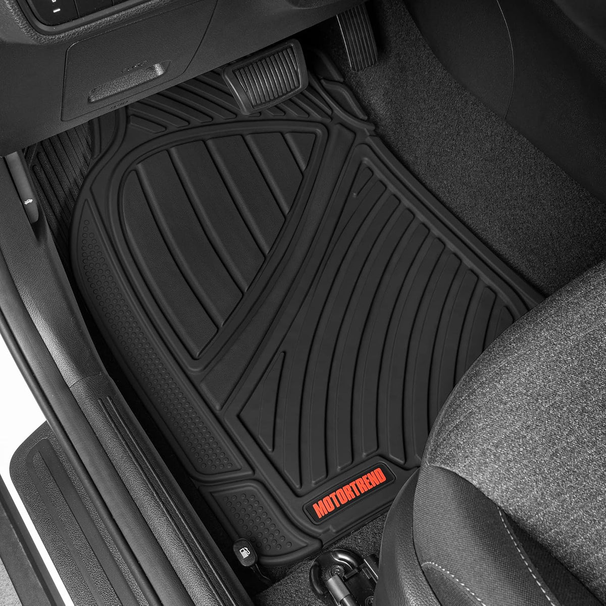 Motor Trend FlexTough Performance All Weather Rubber Car Floor Mats with Cargo Liner – Full Set Front & Rear Floor Mats for Cars Truck SUV, Automotive Floor Mats (Black)