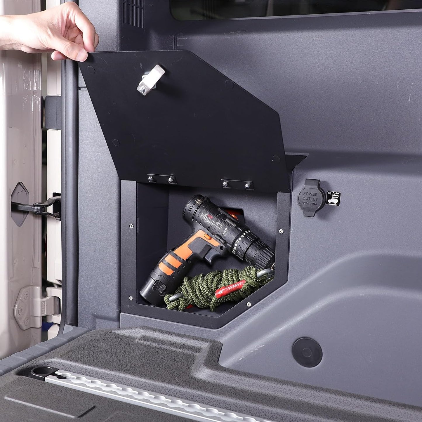 Car Trunk Organizer Compatible with INEOS Grenadier 2020-2024 Carbon Steel Black Trunk Left Side Shelf Lock Box Security Locking Storage with Key
