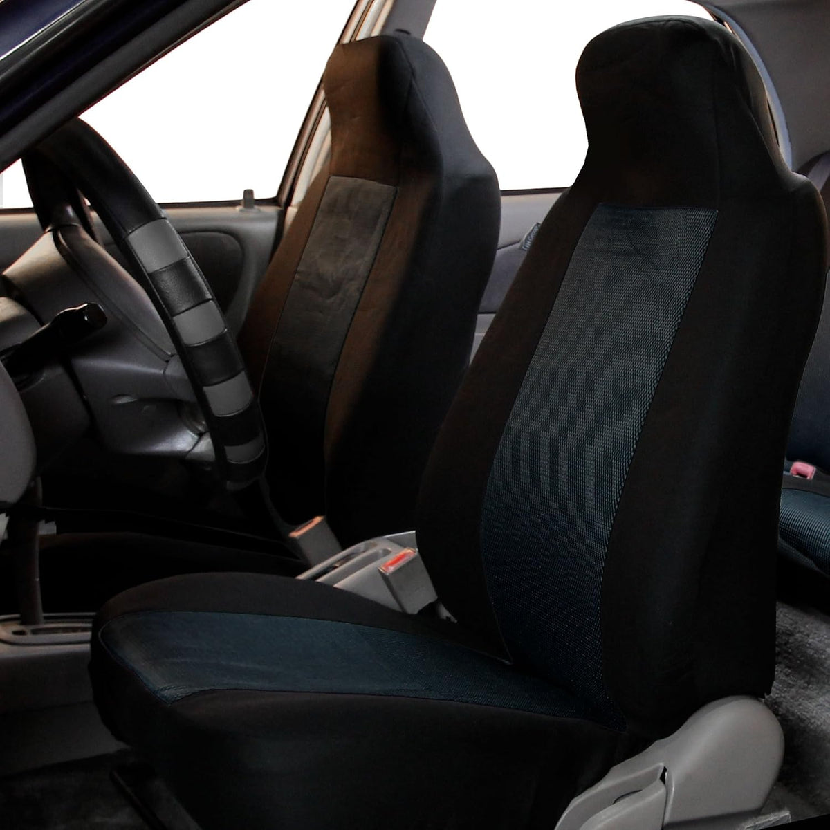 FH Group 3D Air Mesh Car Seat Covers Front Set – Universal Fit Automotive Seat Protectors, Washable Low Back Bucket Seat Covers for SUV, Sedan, Car Accessories, Black