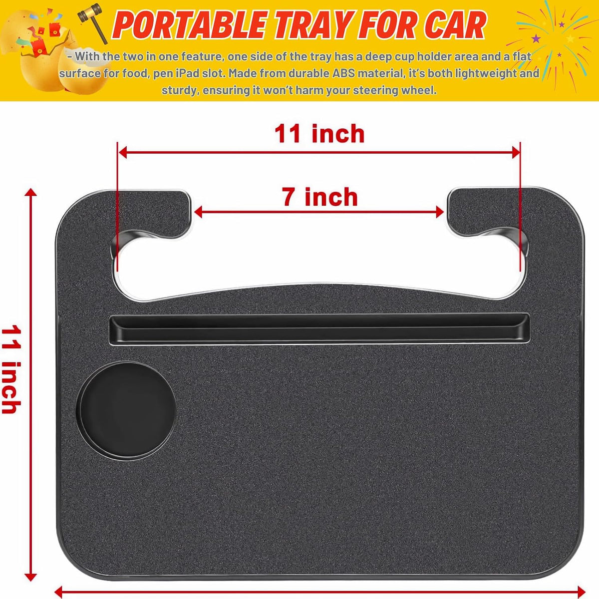 2-in-1 Steering Wheel Desk - Steering Wheel Tray Table with Seat Gap Filler Organizer | Car Food Tray for Driver | Car Desk for Laptop & Eating - Work Road Trip Essentials Accessories