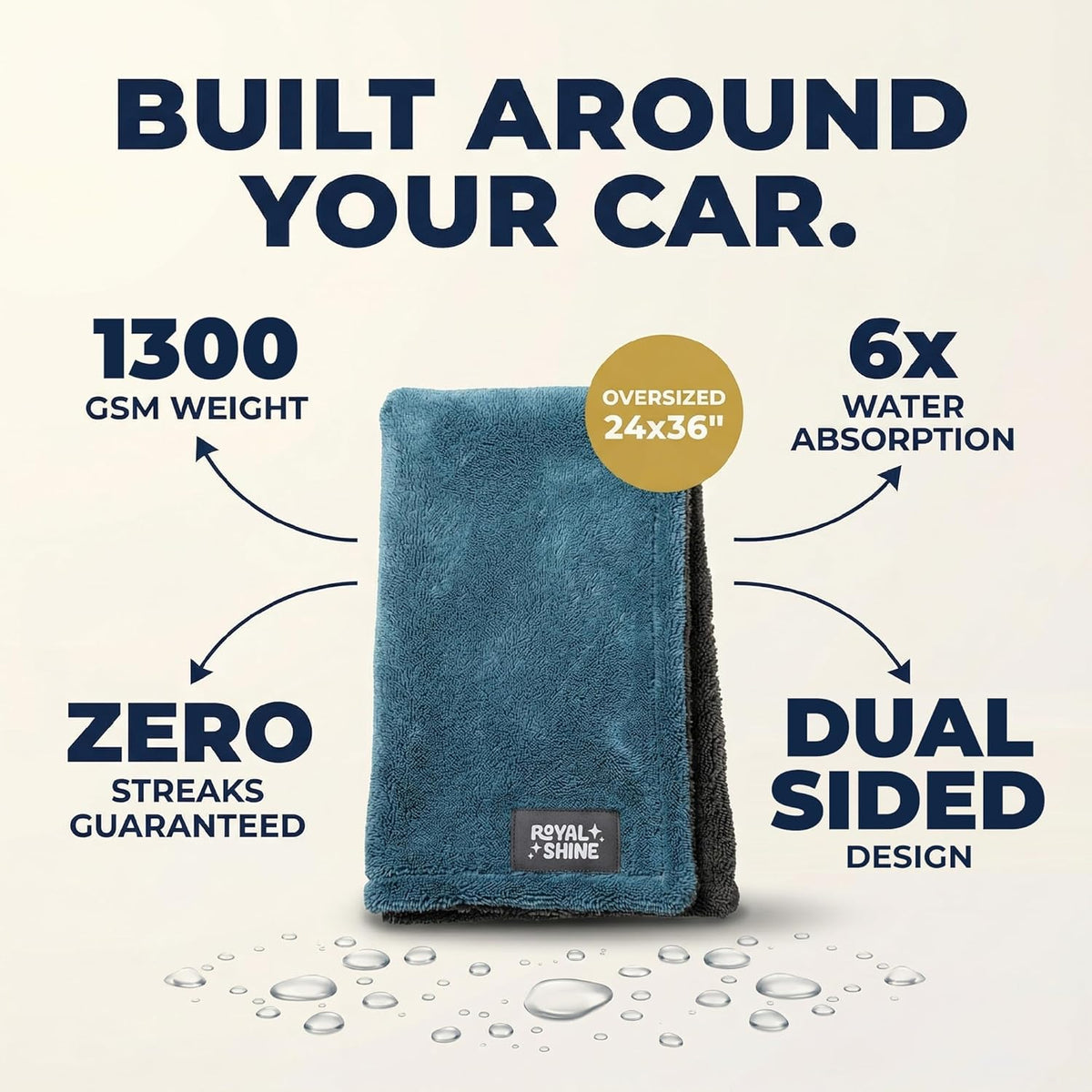 Car Drying Towel | Extra-Large, Ultra Soft & Super Absorbent Double Sided Towel for Drying Cars, Trucks & SUVs - 35" x 24", 1300 GSM | Won’t Leave Streaks, Spots or Scratches