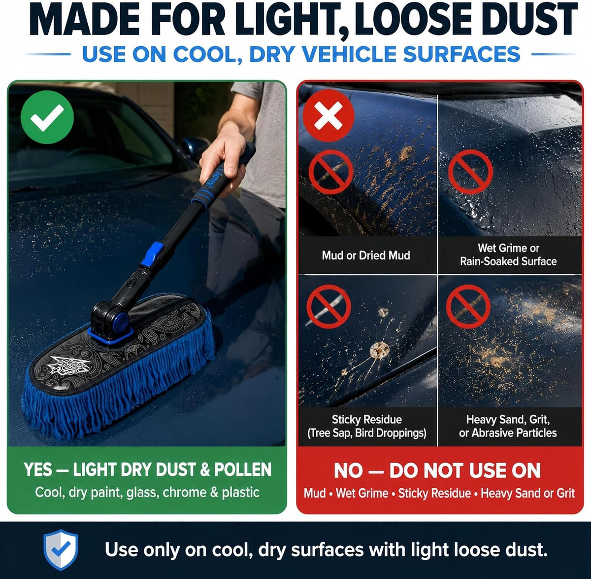 Flash Dog Car Duster Exterior & Interior Duster Aluminum Alloy Extendable Handle and Wax Cotton Strands Scratch-Free Cleaning for Cars, SUVs, RVs | Waterless Dust & Pollen Remover