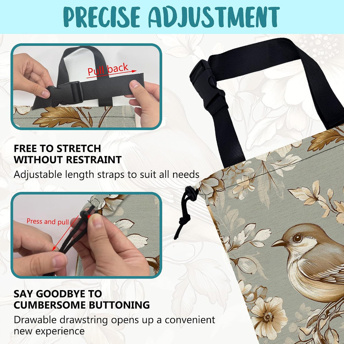 Car Garbage Bag Vintage Bird and Floral Hanging Canvas Car Trash Bag Drawstring Car Back Seat Organizer for Car Back Front Seat Console with Adjustable Buckle