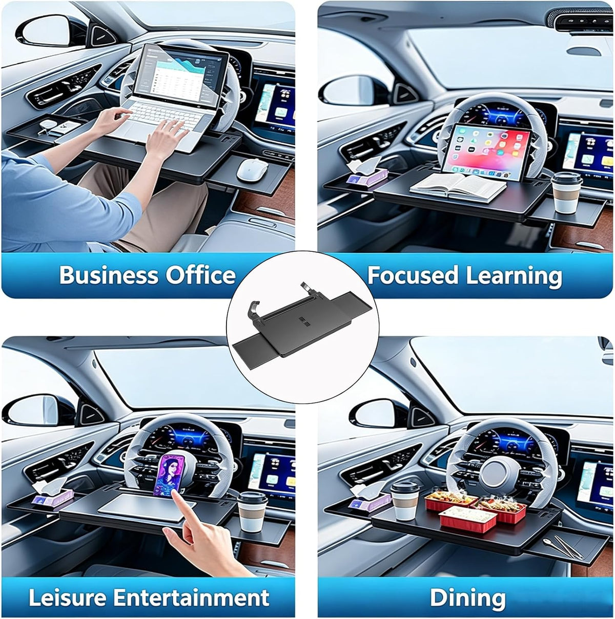 Steering Wheel Tray, 80% Extra-Large Telescoping Car Desk for Laptop, Multi-Functional Car Table for Eating & Working, Portable Car Desk, Compatible with Most Cars, SUVs, Trucks