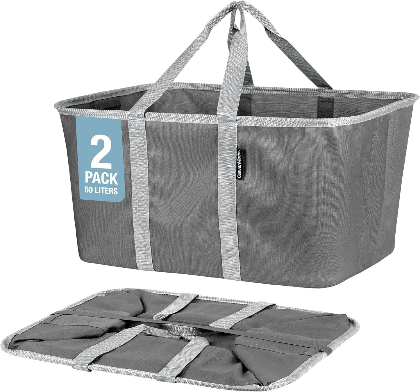 CleverMade Collapsible Milk Crate (Recycled) - 25L - Stone (3PK) and Collapsible Laundry Tote - Shadow Gray/Stone Gray (2PK) Bundle