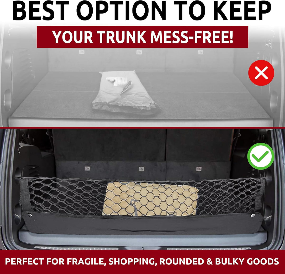 Envelope Style Trunk Mesh Cargo Net for Cadillac Escalade ESV 2015 - 2025, Automotive Exterior Accessories - Premium Car Storage Organizers, Cargo Bed Net For Pickup Truck, Smart Vehicle Storage