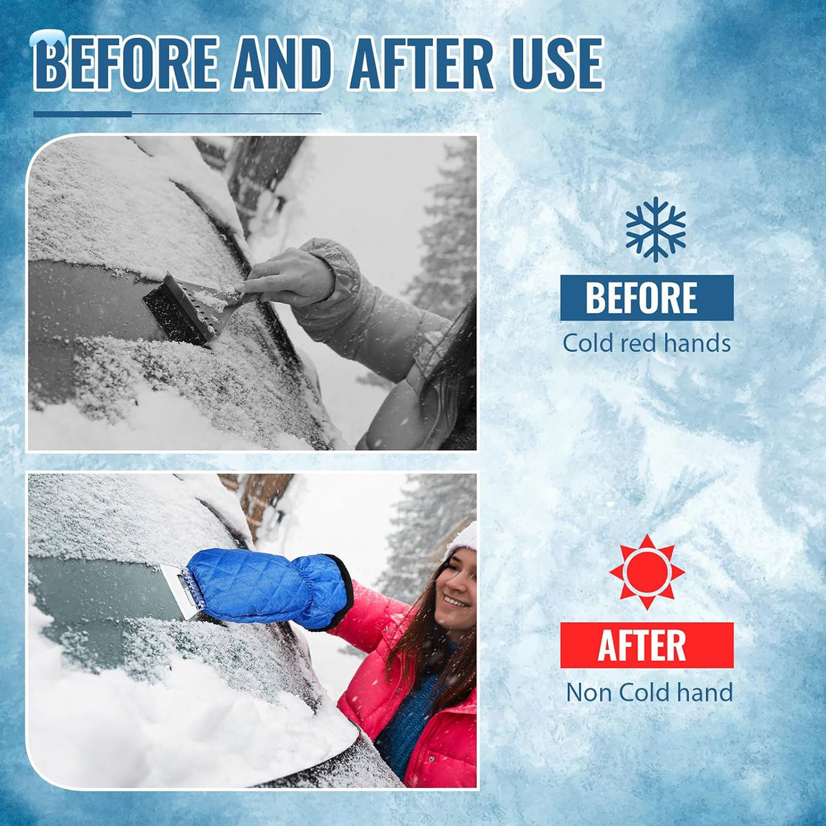 WILLBOND Ice Scraper with Glove Waterproof Ice Scrapers for Car Windshield No Scratch Comfortable Removal Snow Mitt Glove Windproof Warm for SUV Vehicle Truck Snow Quickly Removal