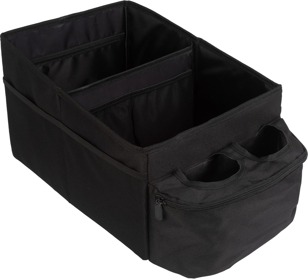Backseat Car Organizer Back Seat or Front Car Seat Organizer - Collapsible Storage Box Caddy with 2 Cupholders and Partitions for Files, Books, Toys, Snacks, Drinks or Road Trip Essentials by Stalwart
