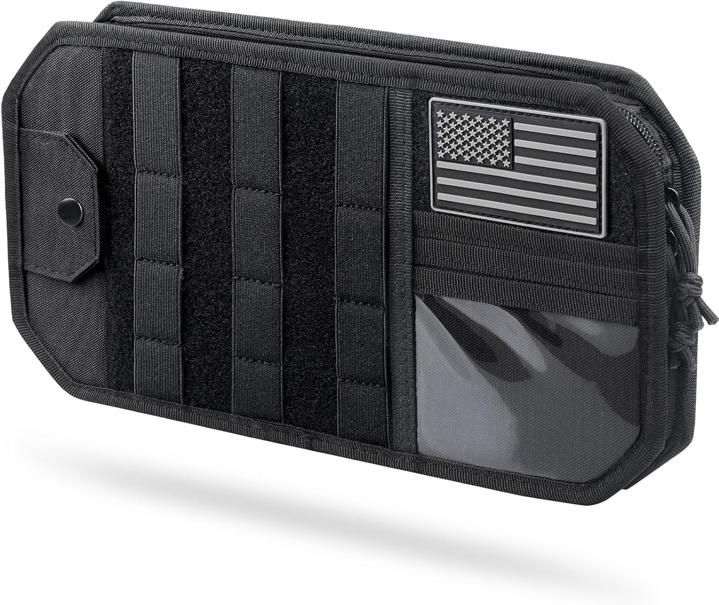 Molle Car Sun Visor Organizer, Fit Most Car Truck Patrols Van SUV | Auto Accessories Semi-Rigid MOLLE Panel, with Zipper Storage Pouch, Glasses Holder, for Gears Road Trip Daily Driving