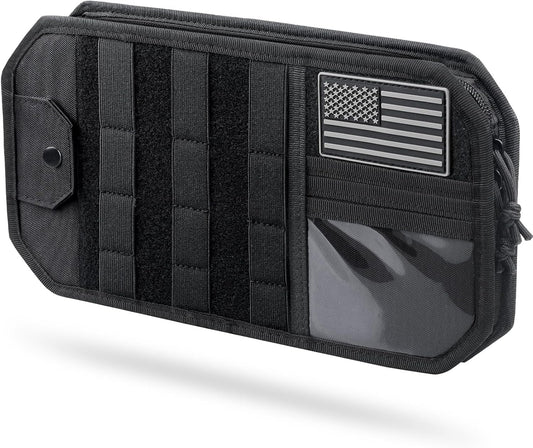 Molle Car Sun Visor Organizer, Fit Most Car Truck Patrols Van SUV | Auto Accessories Semi-Rigid MOLLE Panel, with Zipper Storage Pouch, Glasses Holder, for Gears Road Trip Daily Driving