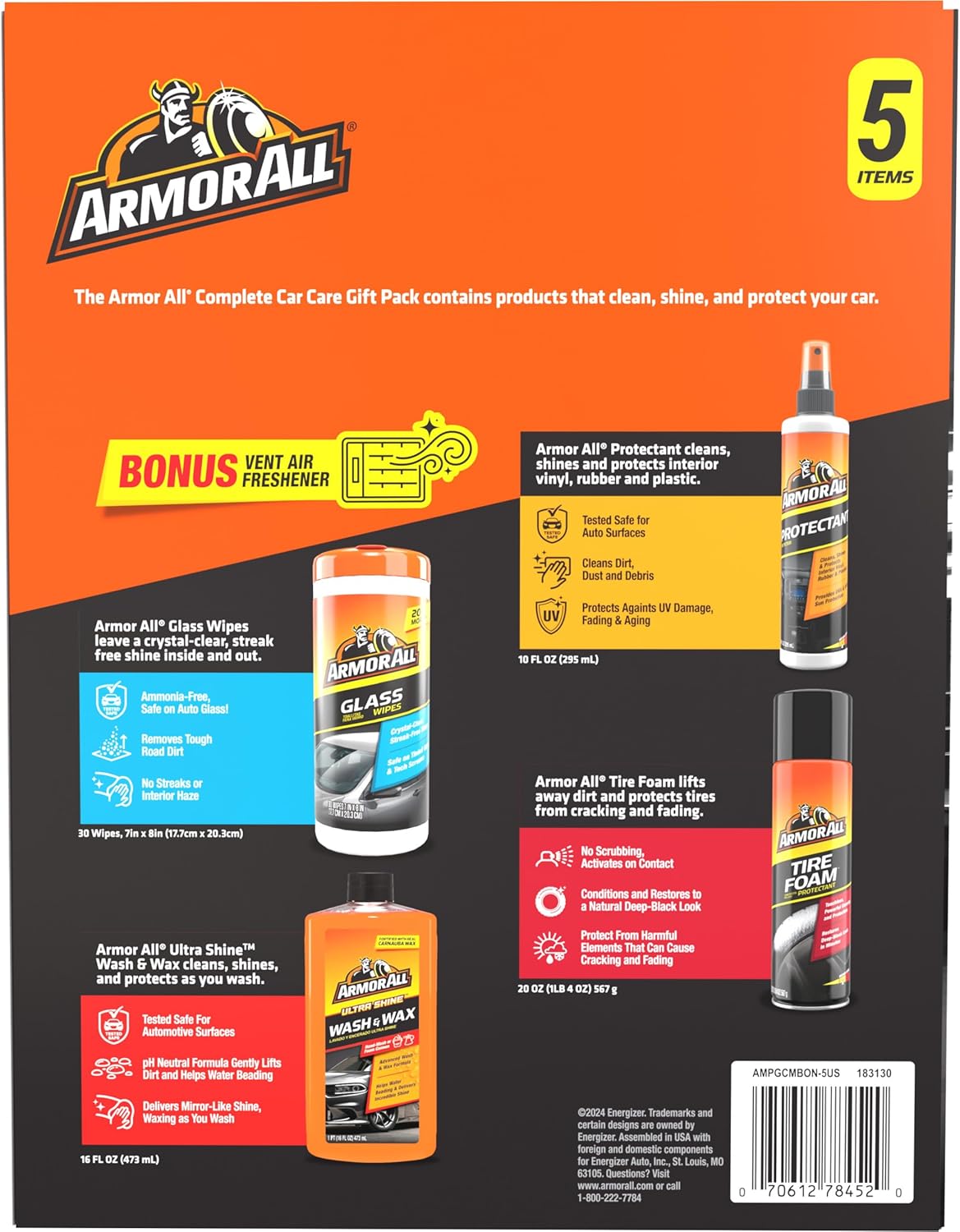 Armor All Car Cleaning Kit, Glass Wipes, Protectant, Wash & Wax, Tire Foam | Armor All Car Cleaning Kit, Glass Wipes, Protectant, Wash & Wax, Tire Foam