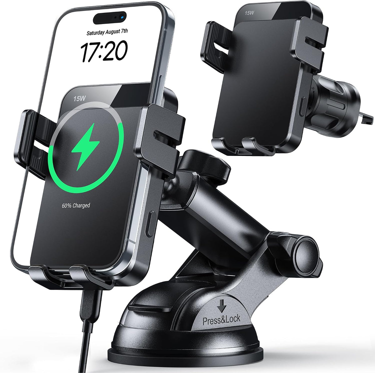 Wireless Car Charger 15W Auto Clamping Phone Holder Dash Windshield Vent