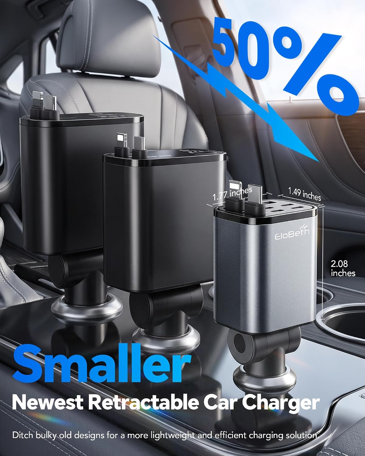 EloBeth 120W Retractable Car Charger,7-in-1 Car Charger USB C Fast Charge